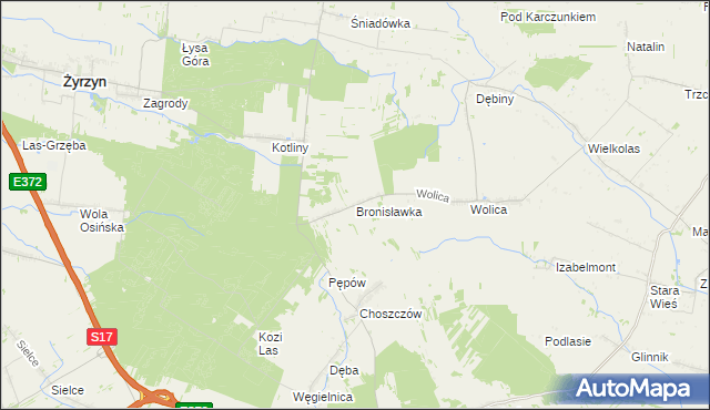 mapa Bronisławka gmina Kurów, Bronisławka gmina Kurów na mapie Targeo