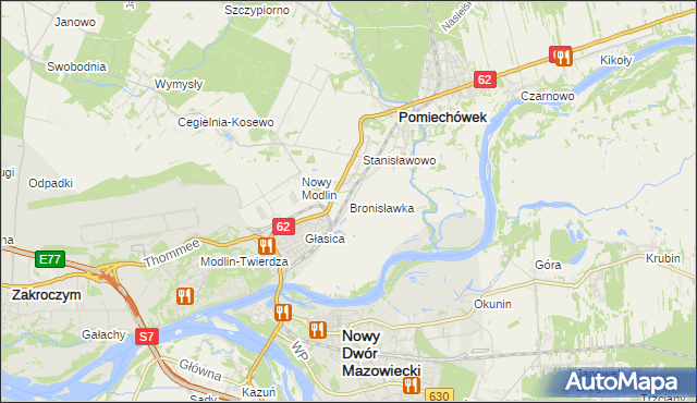 mapa Bronisławka gmina Pomiechówek, Bronisławka gmina Pomiechówek na mapie Targeo