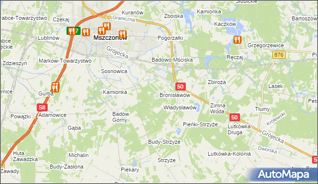 mapa Bronisławów gmina Mszczonów, Bronisławów gmina Mszczonów na mapie Targeo