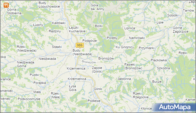 mapa Broniszów gmina Wielopole Skrzyńskie, Broniszów gmina Wielopole Skrzyńskie na mapie Targeo