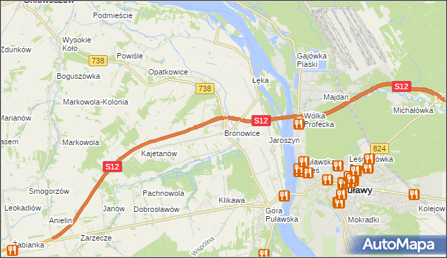 mapa Bronowice gmina Puławy, Bronowice gmina Puławy na mapie Targeo