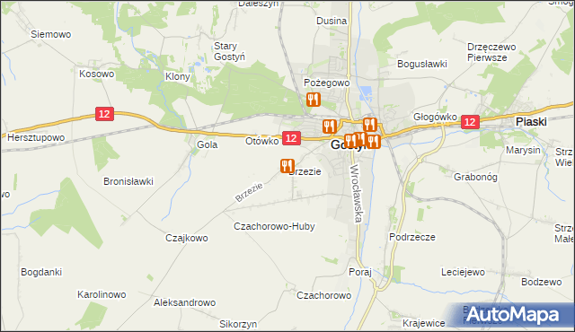 mapa Brzezie gmina Gostyń, Brzezie gmina Gostyń na mapie Targeo