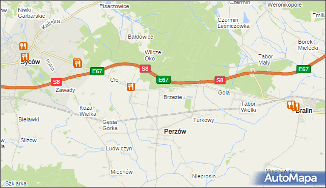 mapa Brzezie gmina Perzów, Brzezie gmina Perzów na mapie Targeo