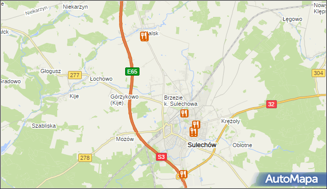 mapa Brzezie k. Sulechowa, Brzezie k. Sulechowa na mapie Targeo
