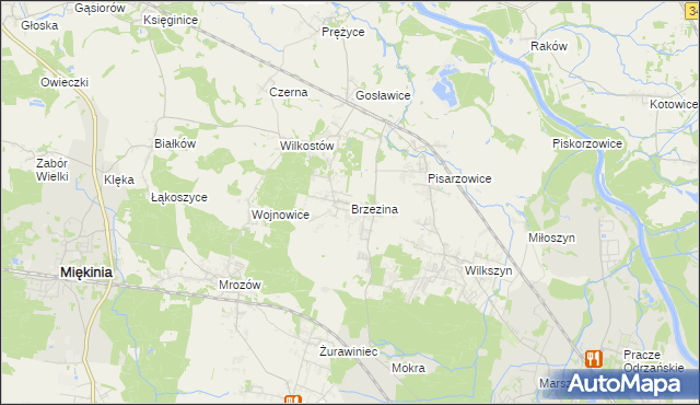 mapa Brzezina gmina Miękinia, Brzezina gmina Miękinia na mapie Targeo