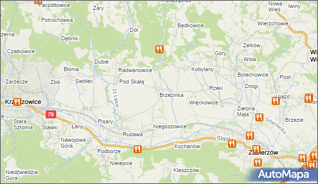 mapa Brzezinka gmina Zabierzów, Brzezinka gmina Zabierzów na mapie Targeo