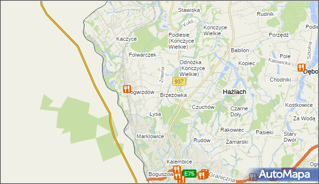 mapa Brzezówka gmina Hażlach, Brzezówka gmina Hażlach na mapie Targeo