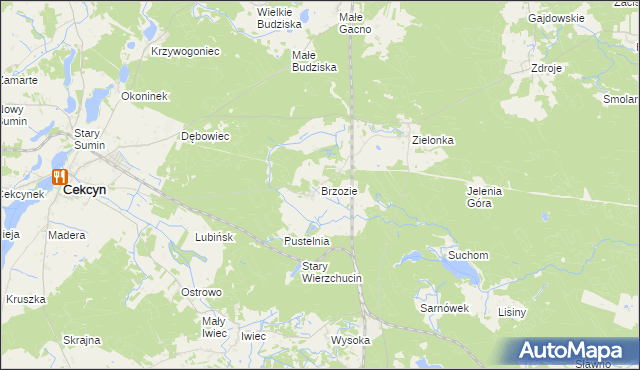 mapa Brzozie gmina Cekcyn, Brzozie gmina Cekcyn na mapie Targeo