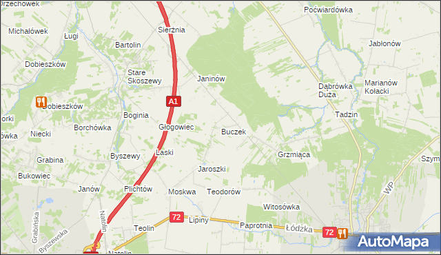 mapa Buczek gmina Brzeziny, Buczek gmina Brzeziny na mapie Targeo