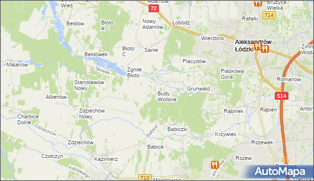 mapa Budy Wolskie gmina Aleksandrów Łódzki, Budy Wolskie gmina Aleksandrów Łódzki na mapie Targeo