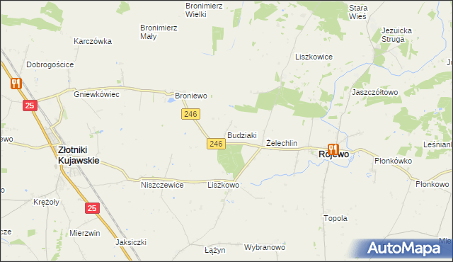 mapa Budziaki gmina Rojewo, Budziaki gmina Rojewo na mapie Targeo