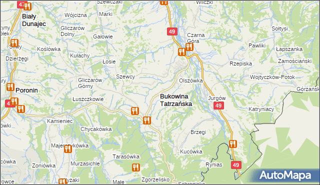 mapa Bukowina Tatrzańska, Bukowina Tatrzańska na mapie Targeo