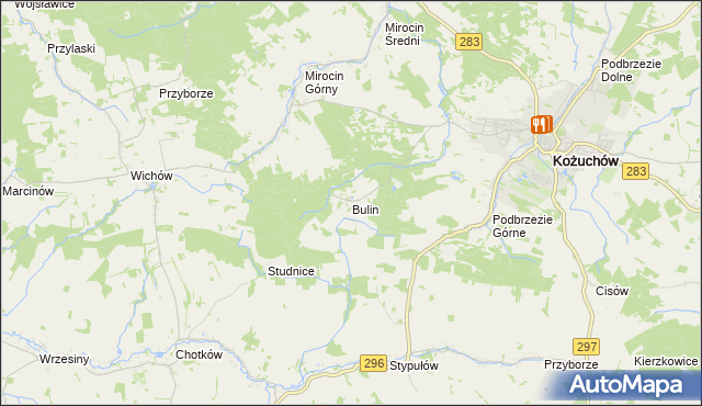 mapa Bulin gmina Kożuchów, Bulin gmina Kożuchów na mapie Targeo