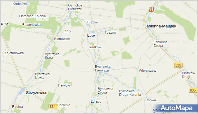 mapa Bychawka Trzecia, Bychawka Trzecia na mapie Targeo