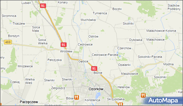 mapa Cedrowice-Parcela, Cedrowice-Parcela na mapie Targeo