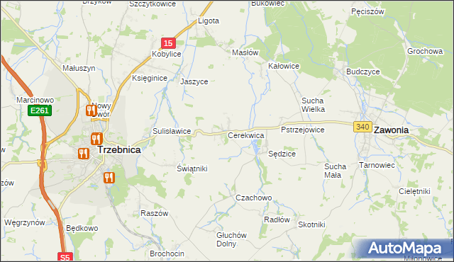 mapa Cerekwica gmina Trzebnica, Cerekwica gmina Trzebnica na mapie Targeo