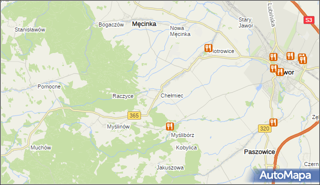 mapa Chełmiec gmina Męcinka, Chełmiec gmina Męcinka na mapie Targeo
