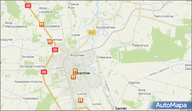 mapa Chlewiska gmina Lubartów, Chlewiska gmina Lubartów na mapie Targeo