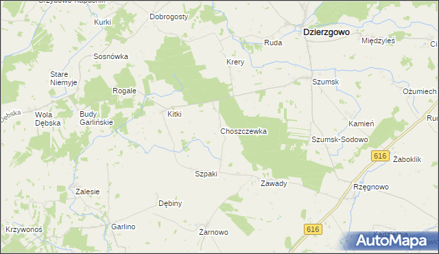 mapa Choszczewka gmina Dzierzgowo, Choszczewka gmina Dzierzgowo na mapie Targeo