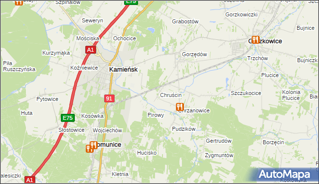 mapa Chruścin gmina Gomunice, Chruścin gmina Gomunice na mapie Targeo