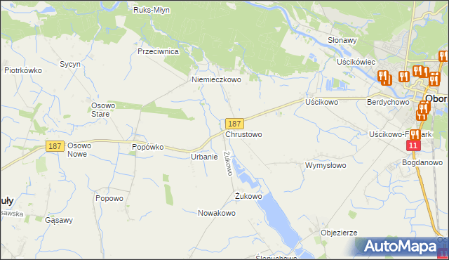 mapa Chrustowo gmina Oborniki, Chrustowo gmina Oborniki na mapie Targeo