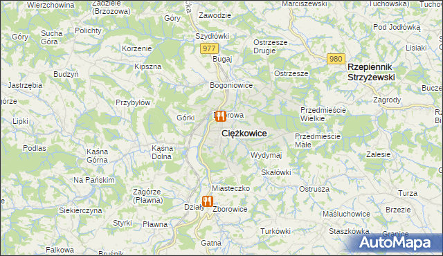 mapa Ciężkowice powiat tarnowski, Ciężkowice powiat tarnowski na mapie Targeo