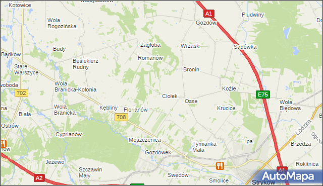 mapa Ciołek gmina Stryków, Ciołek gmina Stryków na mapie Targeo