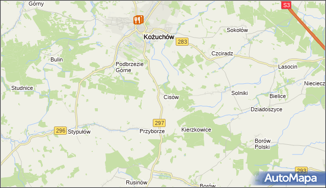 mapa Cisów gmina Kożuchów, Cisów gmina Kożuchów na mapie Targeo