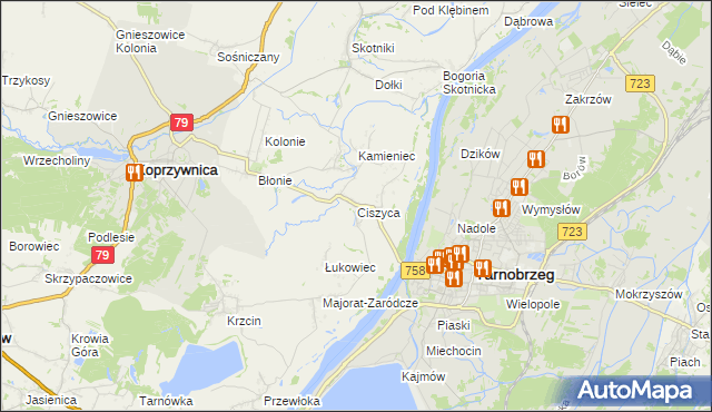 mapa Ciszyca gmina Koprzywnica, Ciszyca gmina Koprzywnica na mapie Targeo
