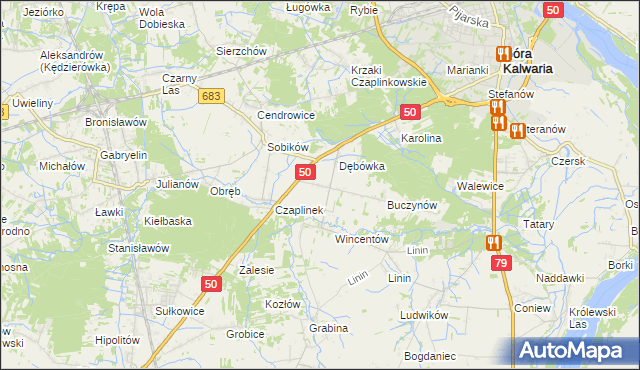 mapa Czaplin gmina Góra Kalwaria, Czaplin gmina Góra Kalwaria na mapie Targeo