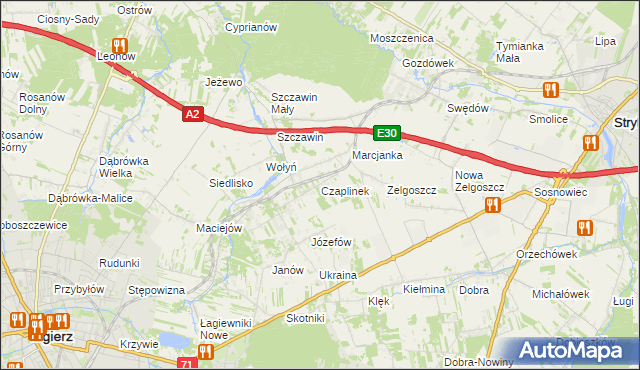 mapa Czaplinek gmina Zgierz, Czaplinek gmina Zgierz na mapie Targeo