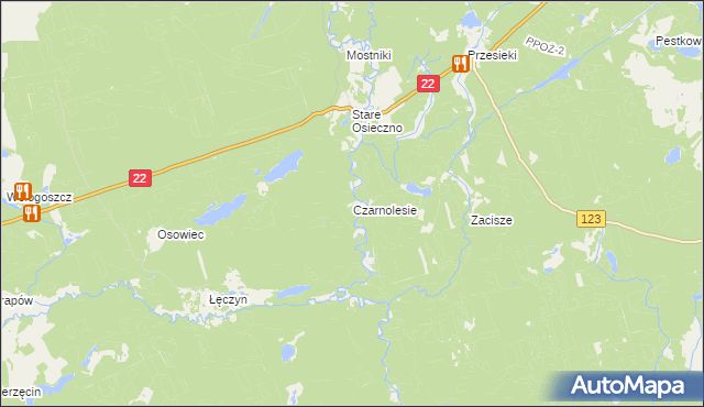 mapa Czarnolesie gmina Dobiegniew, Czarnolesie gmina Dobiegniew na mapie Targeo