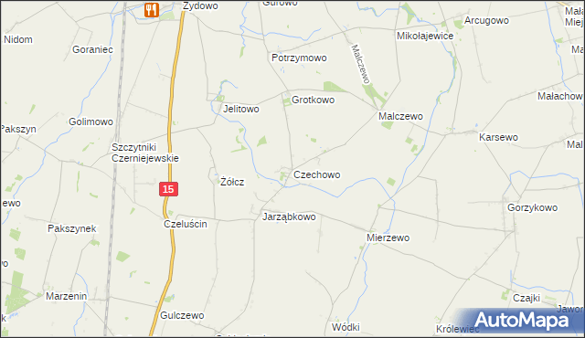 mapa Czechowo gmina Niechanowo, Czechowo gmina Niechanowo na mapie Targeo