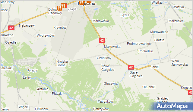 mapa Czerkiesy gmina Pajęczno, Czerkiesy gmina Pajęczno na mapie Targeo