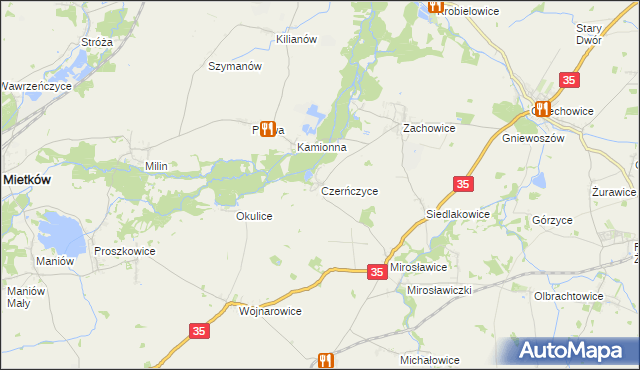 mapa Czerńczyce gmina Kąty Wrocławskie, Czerńczyce gmina Kąty Wrocławskie na mapie Targeo