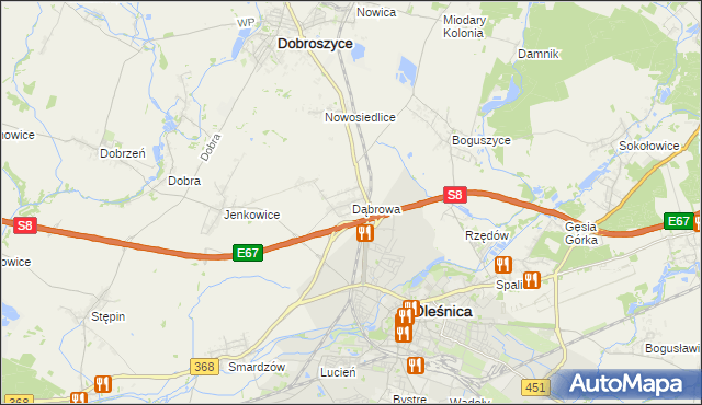 mapa Dąbrowa gmina Oleśnica, Dąbrowa gmina Oleśnica na mapie Targeo