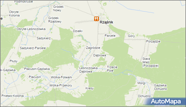 mapa Dąbrowa gmina Rząśnik, Dąbrowa gmina Rząśnik na mapie Targeo