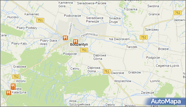 mapa Dąbrowa Górna gmina Bodzentyn, Dąbrowa Górna gmina Bodzentyn na mapie Targeo