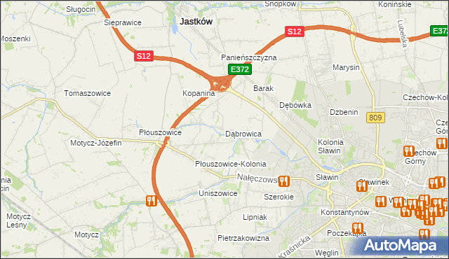 mapa Dąbrowica gmina Jastków, Dąbrowica gmina Jastków na mapie Targeo