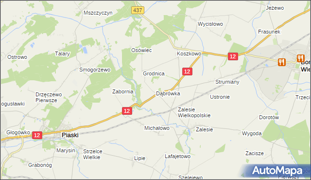 mapa Dąbrówka gmina Borek Wielkopolski, Dąbrówka gmina Borek Wielkopolski na mapie Targeo