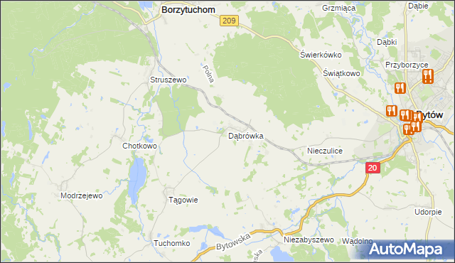 mapa Dąbrówka gmina Borzytuchom, Dąbrówka gmina Borzytuchom na mapie Targeo