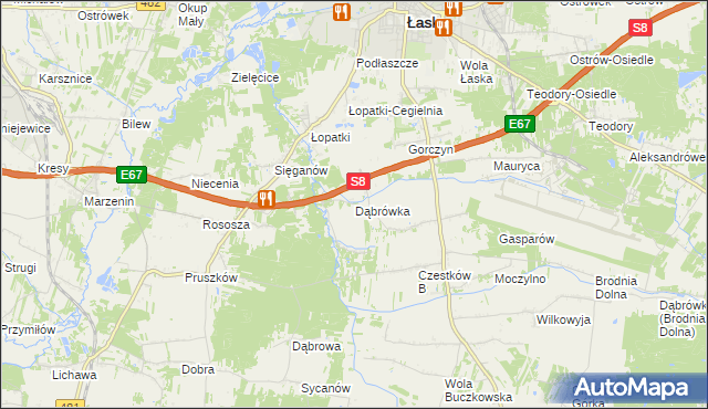 mapa Dąbrówka gmina Buczek, Dąbrówka gmina Buczek na mapie Targeo