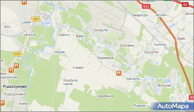 mapa Daszewice gmina Mosina, Daszewice gmina Mosina na mapie Targeo
