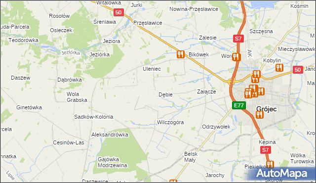 mapa Dębie gmina Grójec, Dębie gmina Grójec na mapie Targeo