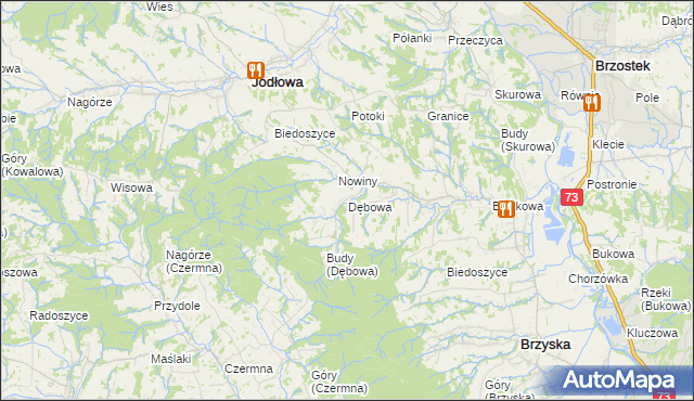 mapa Dębowa gmina Jodłowa, Dębowa gmina Jodłowa na mapie Targeo