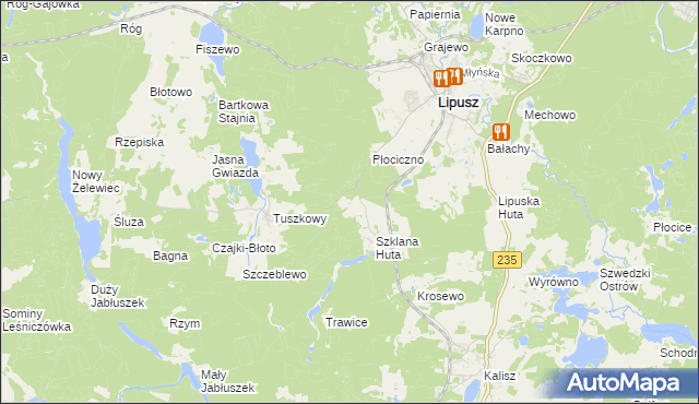 mapa Dębowa Góra gmina Lipusz, Dębowa Góra gmina Lipusz na mapie Targeo