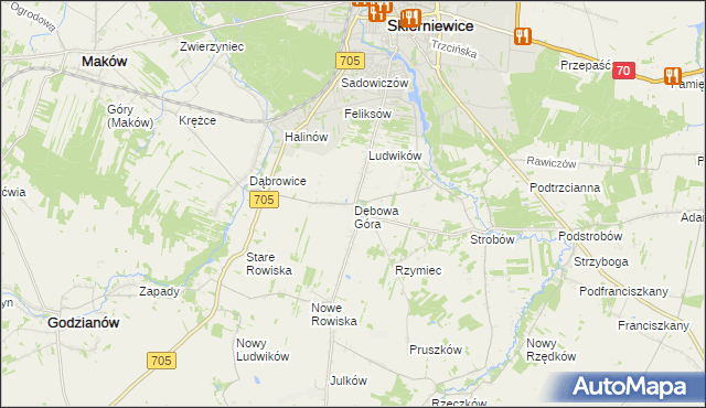 mapa Dębowa Góra gmina Skierniewice, Dębowa Góra gmina Skierniewice na mapie Targeo