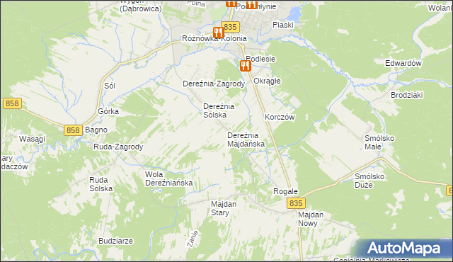 mapa Dereźnia Majdańska, Dereźnia Majdańska na mapie Targeo