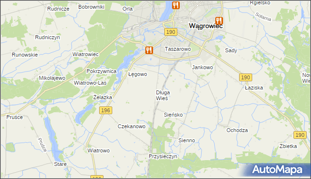mapa Długa Wieś gmina Wągrowiec, Długa Wieś gmina Wągrowiec na mapie Targeo