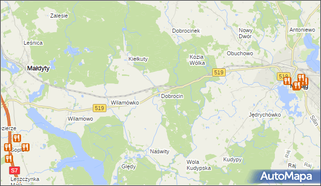 mapa Dobrocin gmina Małdyty, Dobrocin gmina Małdyty na mapie Targeo
